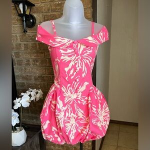 Pink Floral Off-Shoulder Bubble Hem Dress